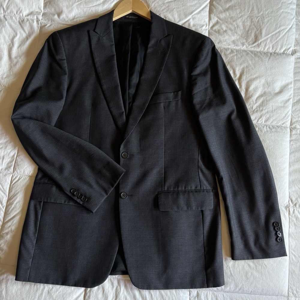 John Varvatos USA Cortland SB Charcoal Gray Worsted Wool Blazer 40R Peak Lapel